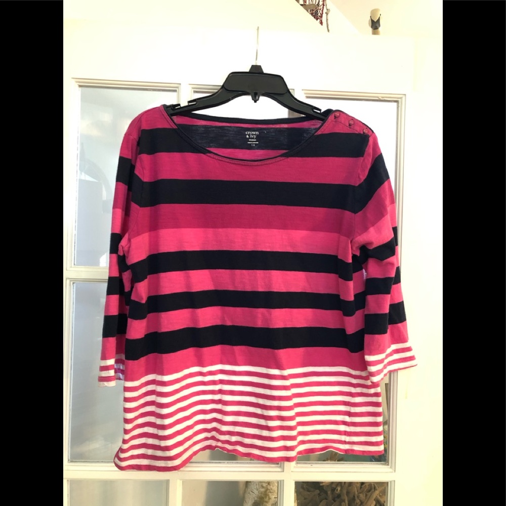 Crown and Ivey pink,navy and white striped shirt